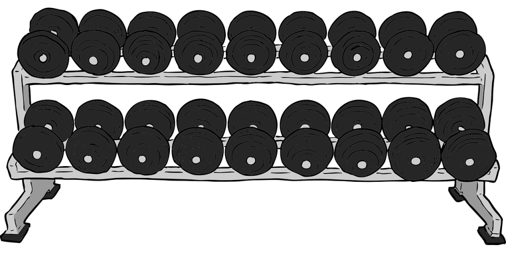 dumbbells, rack, weights